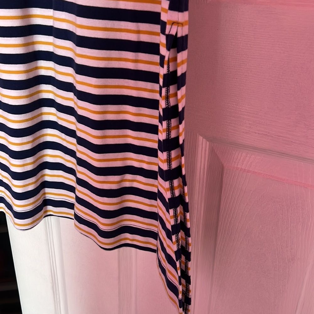 Chaps Blue Yellow and White Striped Sleeveless Lace Up Front Maxi dress Size L - Picture 4 of 9